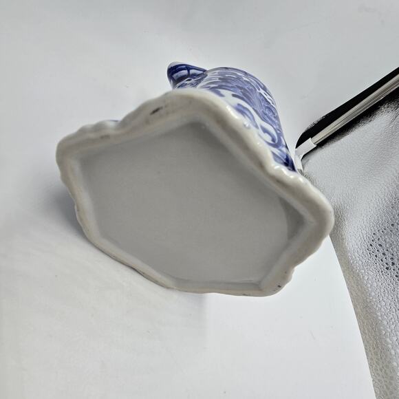 Vtg Blue White Porcelain Pitcher Vase Andrea By Sadek? Floral Chinoiserie 4.5"H - Picture 6 of 8